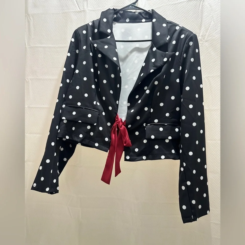 Polka Dot Blazer with Red Bow - Picture 4 of 4
